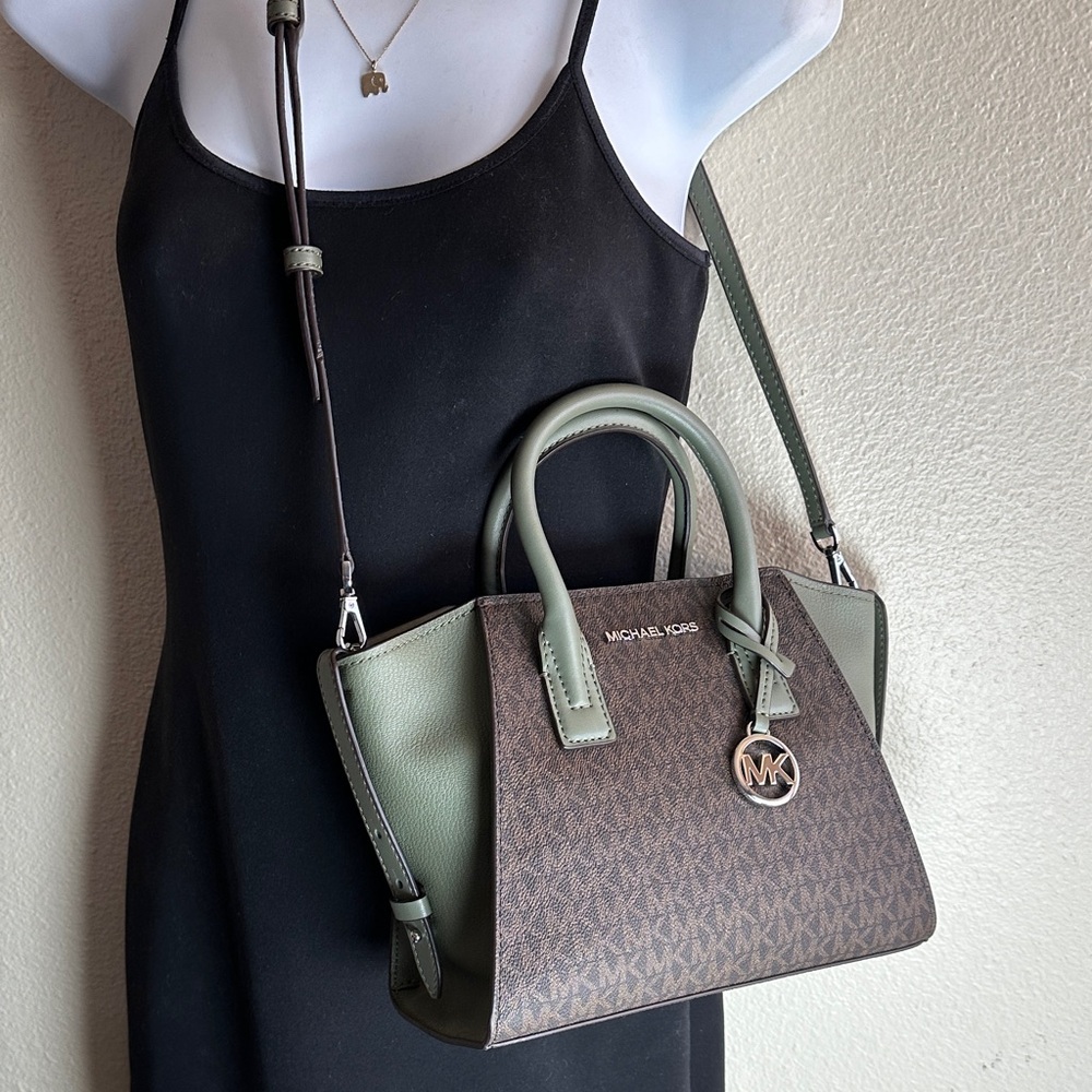 Michael Kors Avril zip top sage green Satchel with matching long strap & charm - Picture 2 of 16